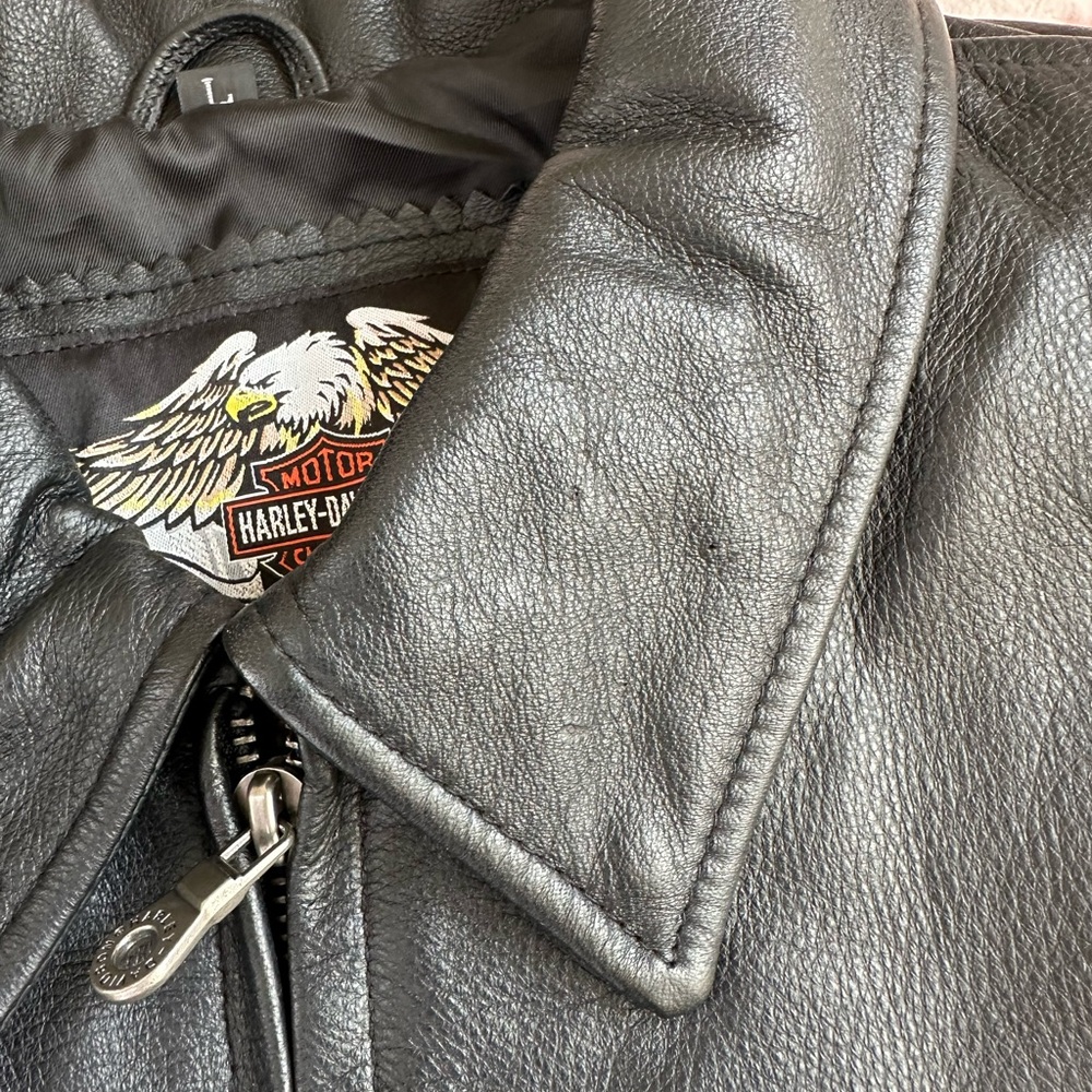 Harley Davidson Women’s L Moto Leather Jacket Heavy Genuine Leather - Picture 8 of 10